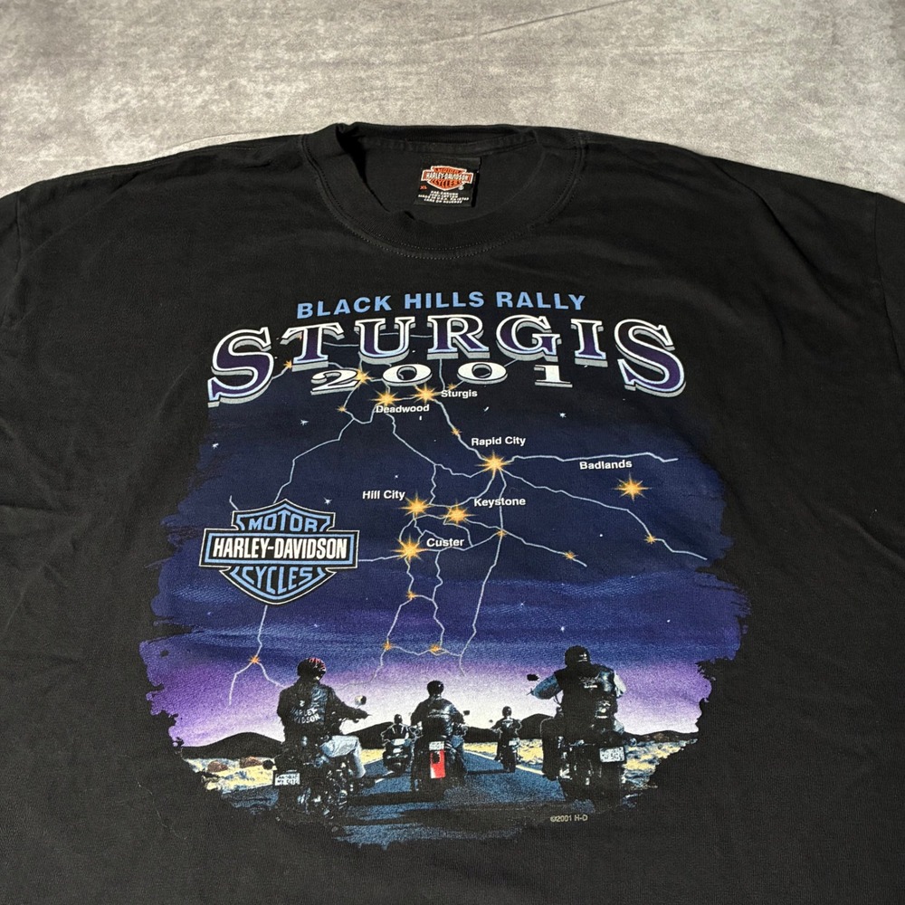 Vintage Harley Davidson Sturgis 2001 Black Hills Rally T-Shirt XL Black USA Made